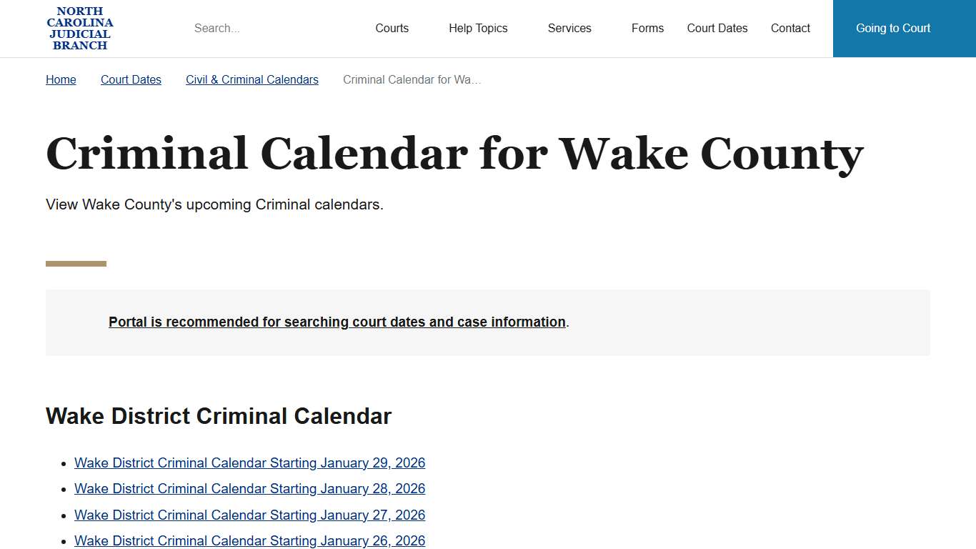 NC Judicial Branch Civil and Criminal Calendars